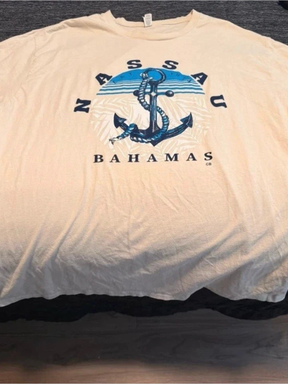 Bahamas Anchor Graphic Tee - Cream with Blue Print